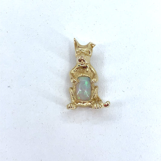 14K Yellow Gold Dog Pendant with Opal