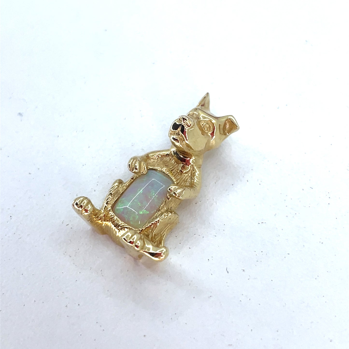 14K Yellow Gold Dog Pendant with Opal