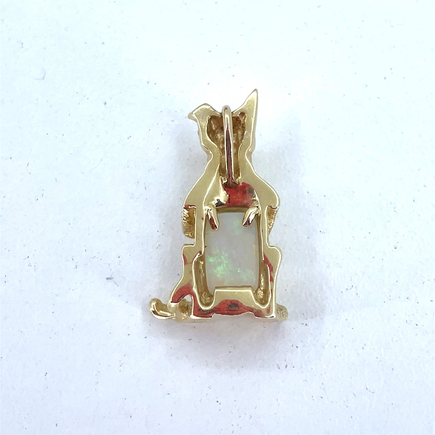 14K Yellow Gold Dog Pendant with Opal