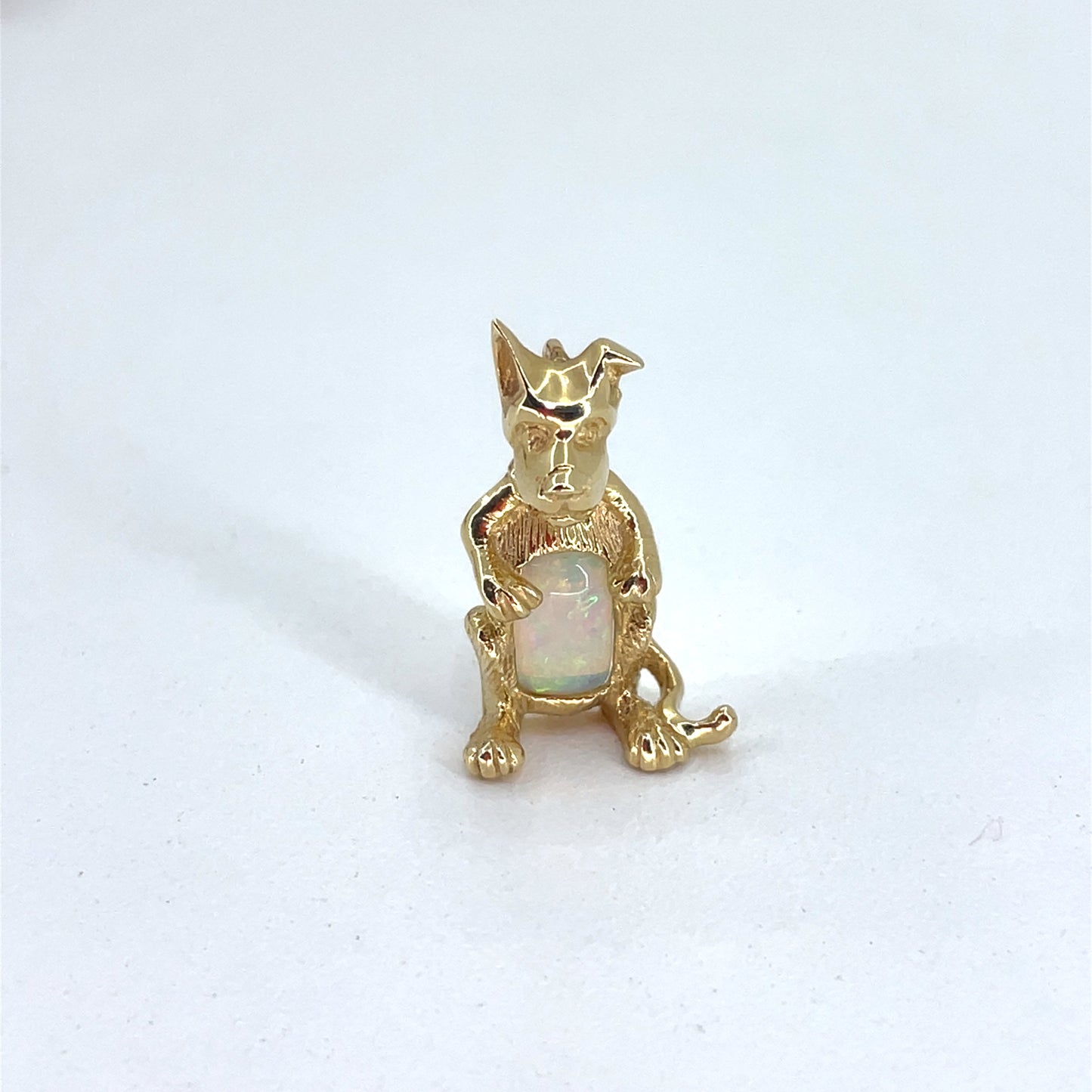 14K Yellow Gold Dog Pendant with Opal