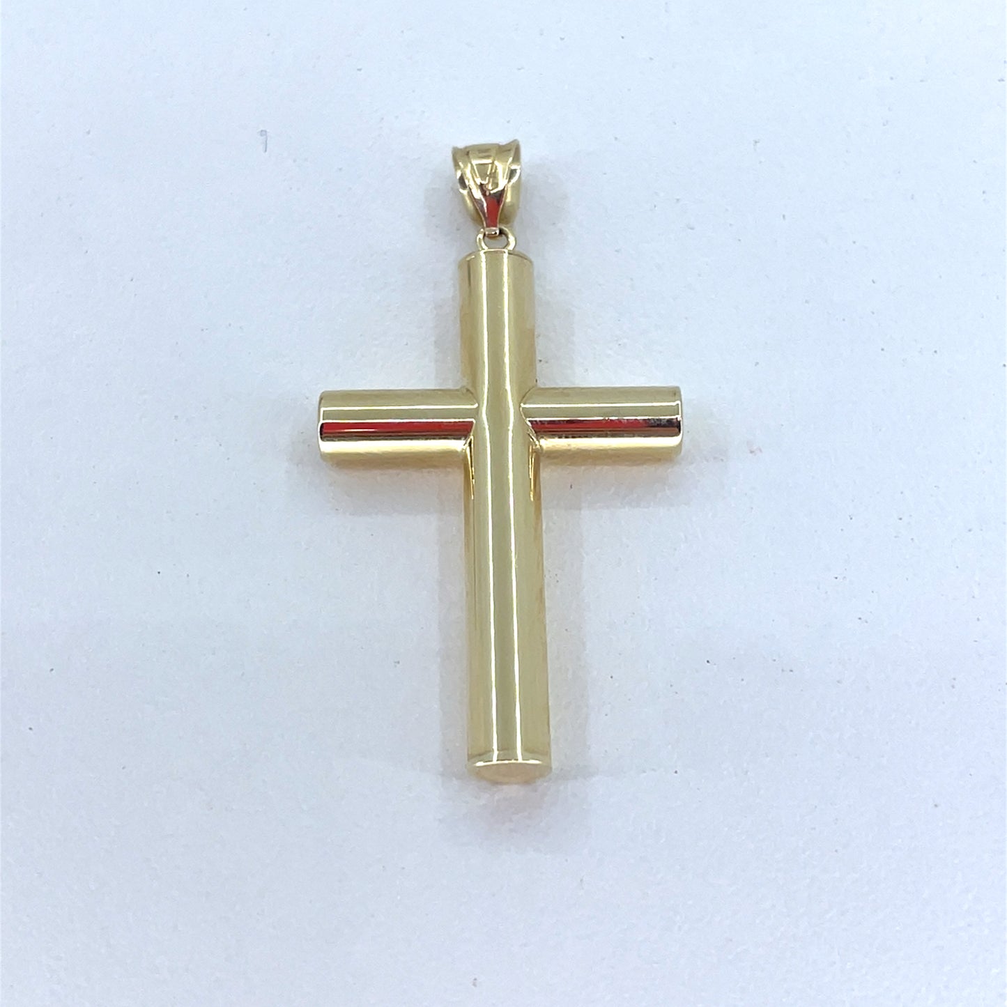 14K Yellow Gold Cross Pendant | Hollow Polished Round Cross