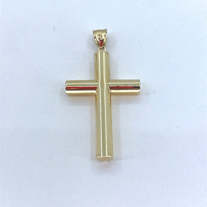 14K Yellow Gold Cross Pendant | Hollow Polished Round Cross