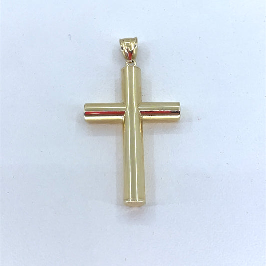14K Yellow Gold Cross Pendant | Hollow Polished Round Cross