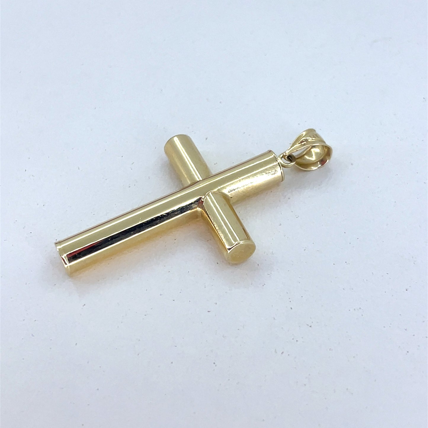 14K Yellow Gold Cross Pendant | Hollow Polished Round Cross