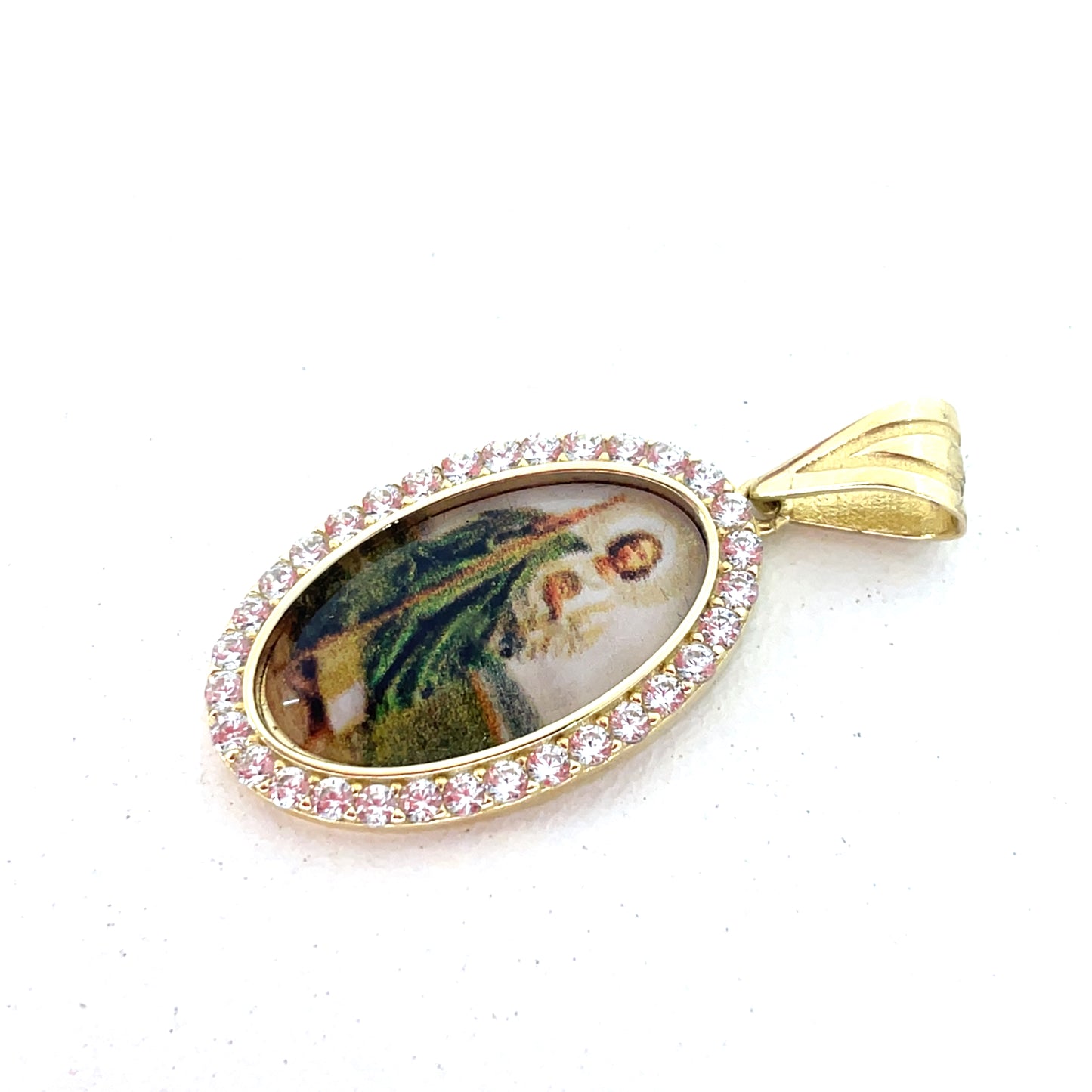 14K Yellow Gold CZ San Judas St Jude Pendant | CZ Oval San Judas Picture