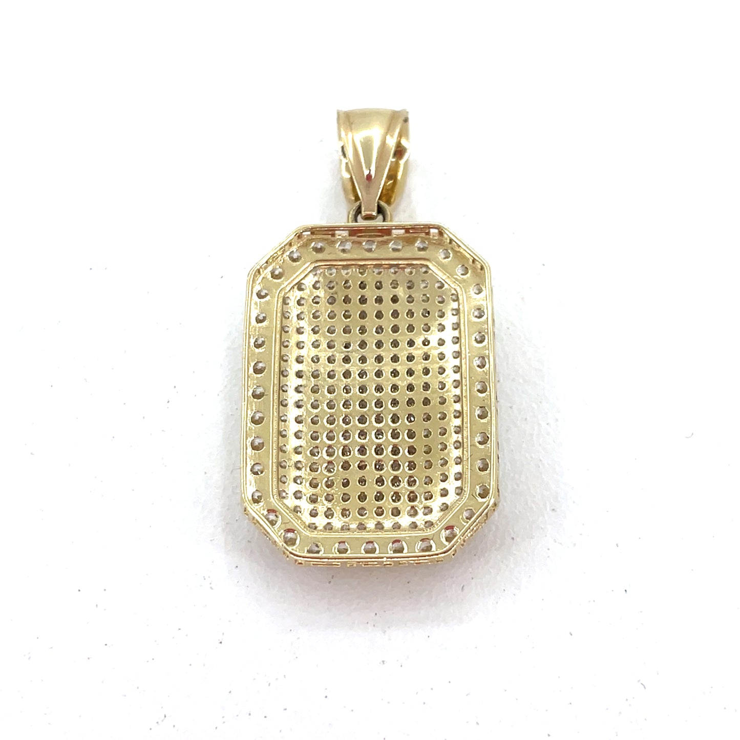 14K Yellow Gold Pendant | CZ San Judas Saint Jude Colored Rectangle Design