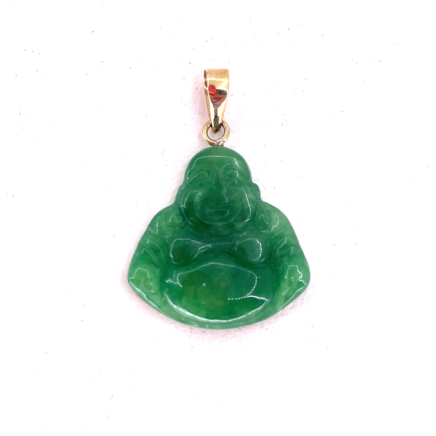 14K Yellow Gold Pendant | Small Green Jade Buddha