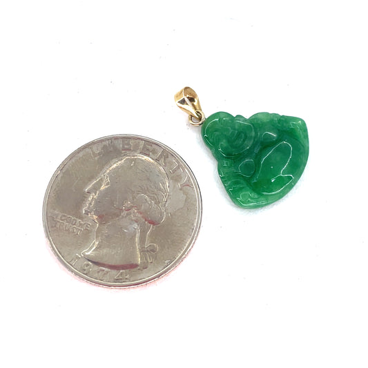 14K Yellow Gold Pendant | Small Green Jade Buddha