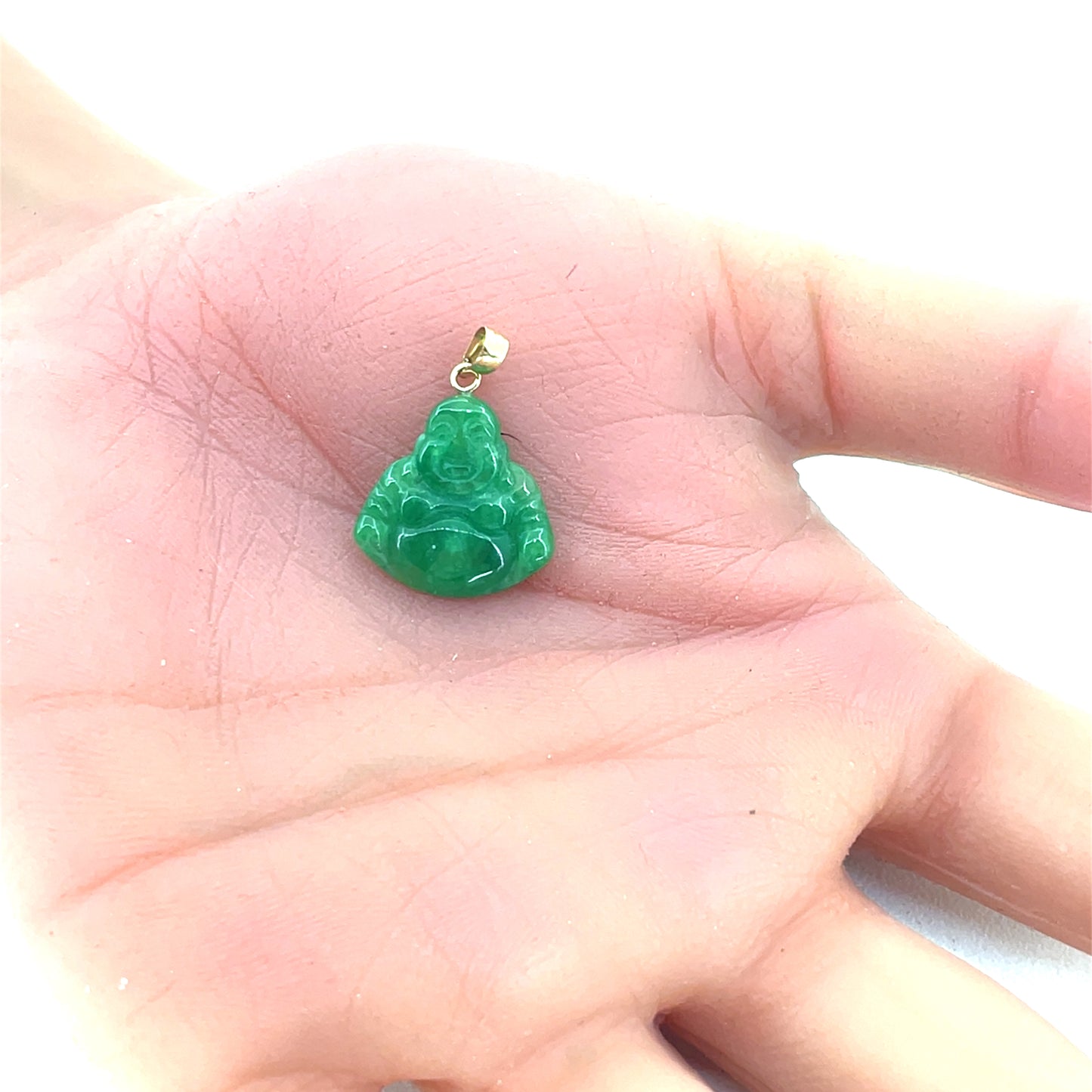 14K Yellow Gold Pendant | Small Green Jade Buddha