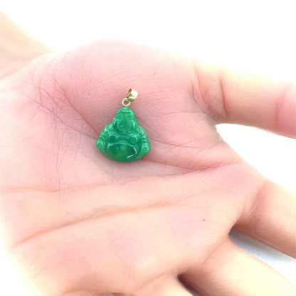 14K Yellow Gold Pendant | Small Green Jade Buddha