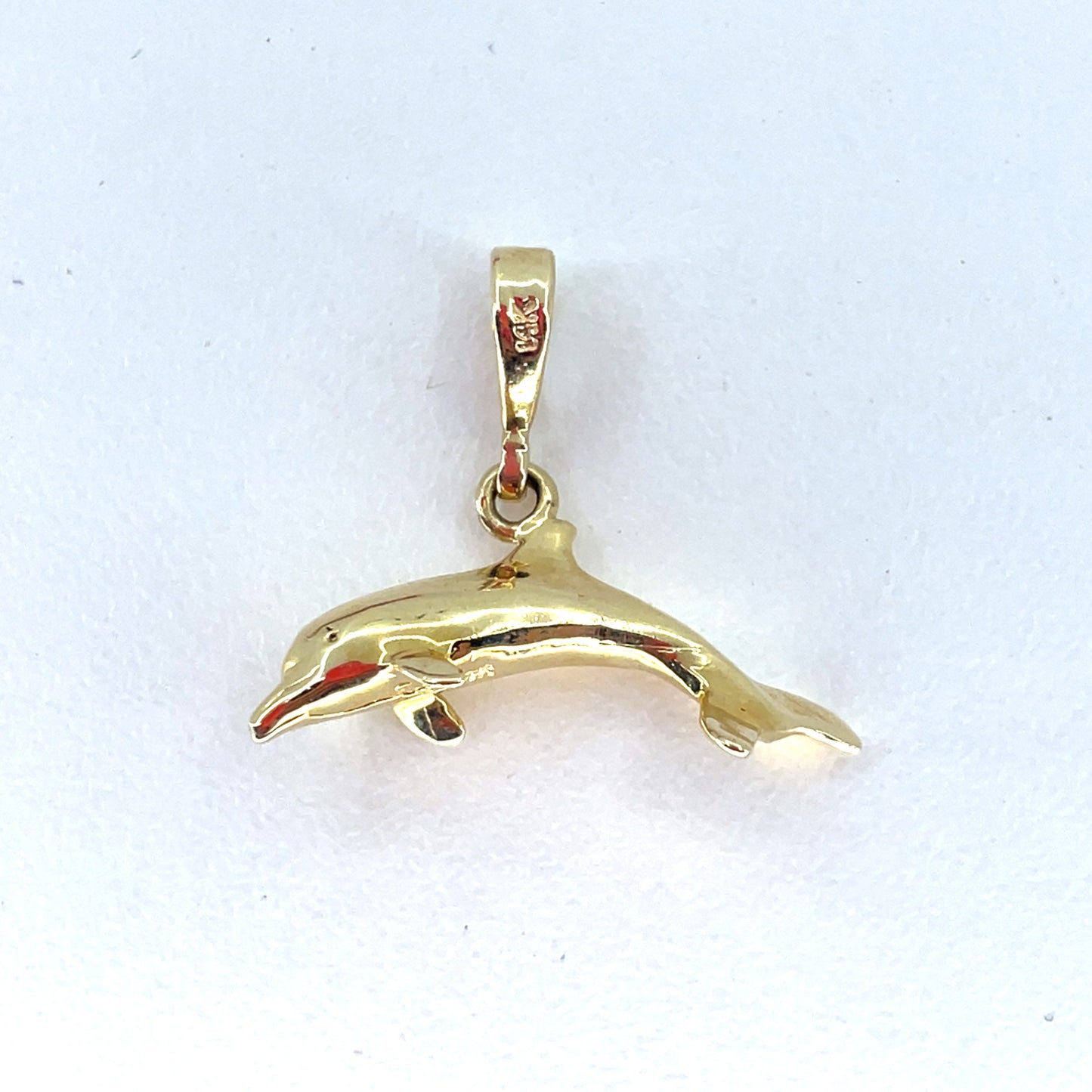 14K Yellow Gold Dolphin Pendant | Small hollow 3D Dolphin Design