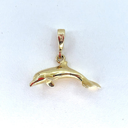 14K Yellow Gold Dolphin Pendant | Small hollow 3D Dolphin Design