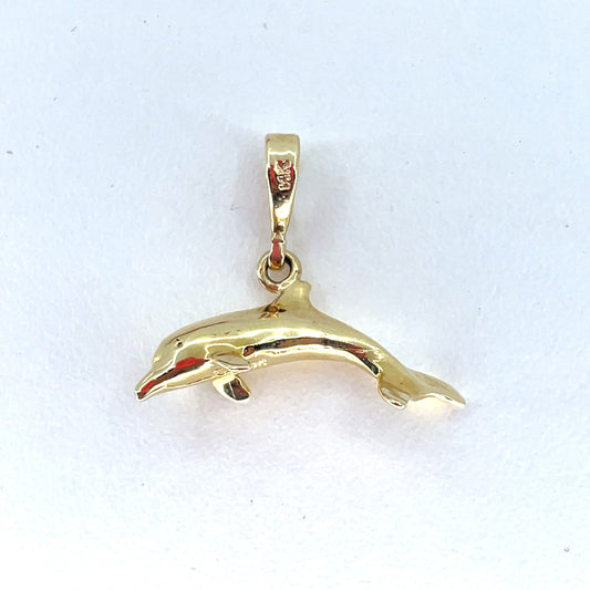14K Yellow Gold Dolphin Pendant | Small hollow 3D Dolphin Design