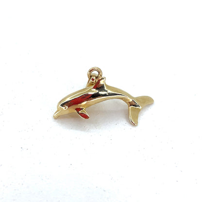 14K Yellow Gold Dolphin Pendant | Small hollow 3D Dolphin Design