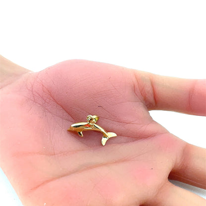 14K Yellow Gold Dolphin Pendant | Small hollow 3D Dolphin Design