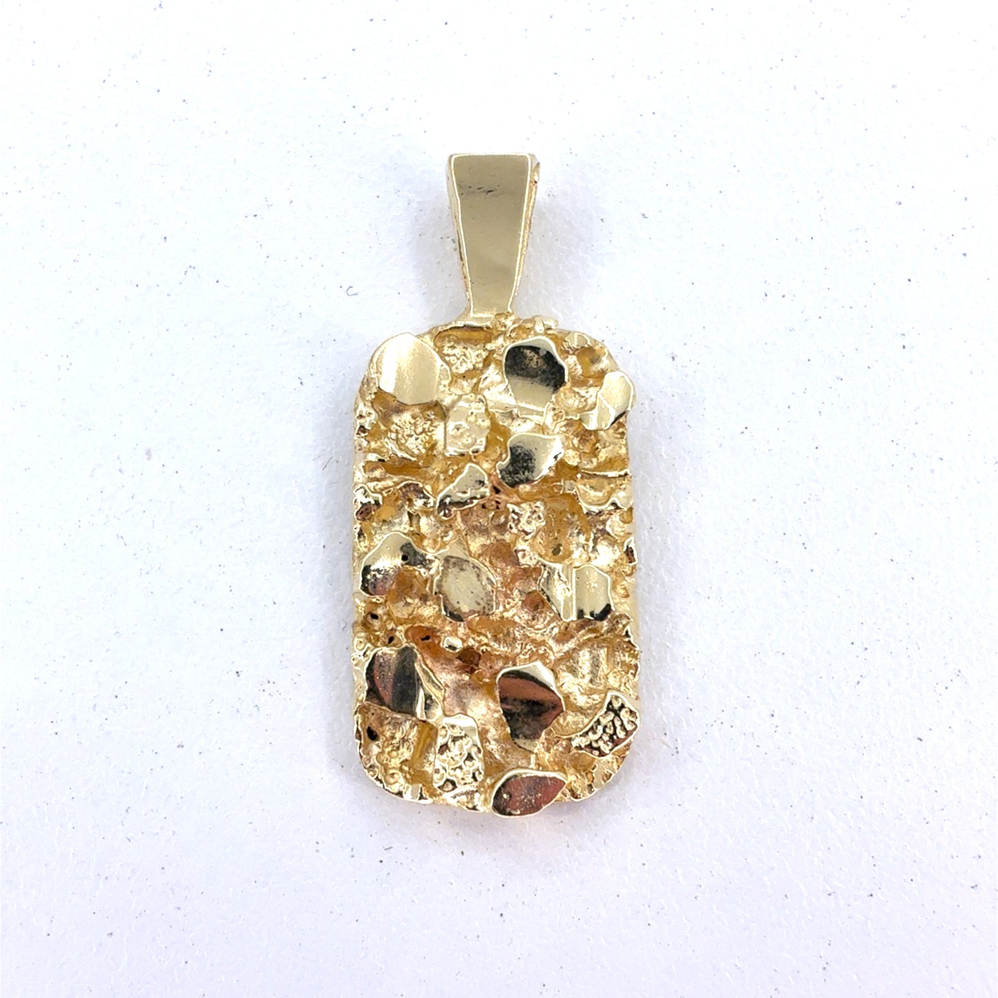 14K Yellow Gold Pendant | Nugget Dog Tag Design