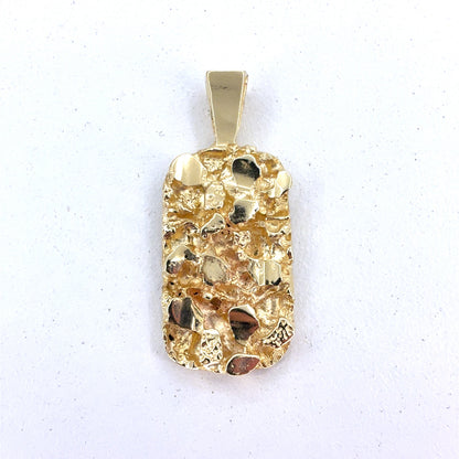 14K Yellow Gold Pendant | Nugget Dog Tag Design