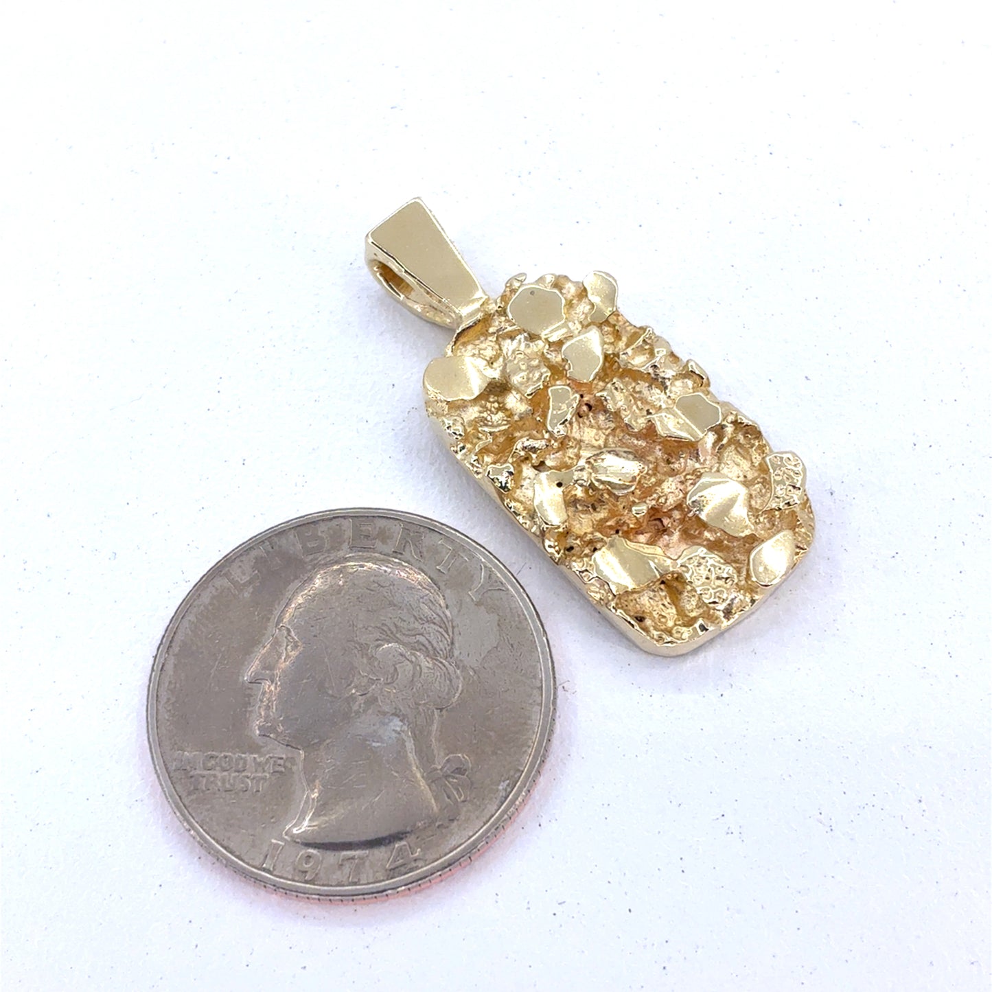 14K Yellow Gold Pendant | Nugget Dog Tag Design