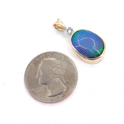 14k Yellow Gold Women’s Opal And Diamond Pendant | Cabachon Opal