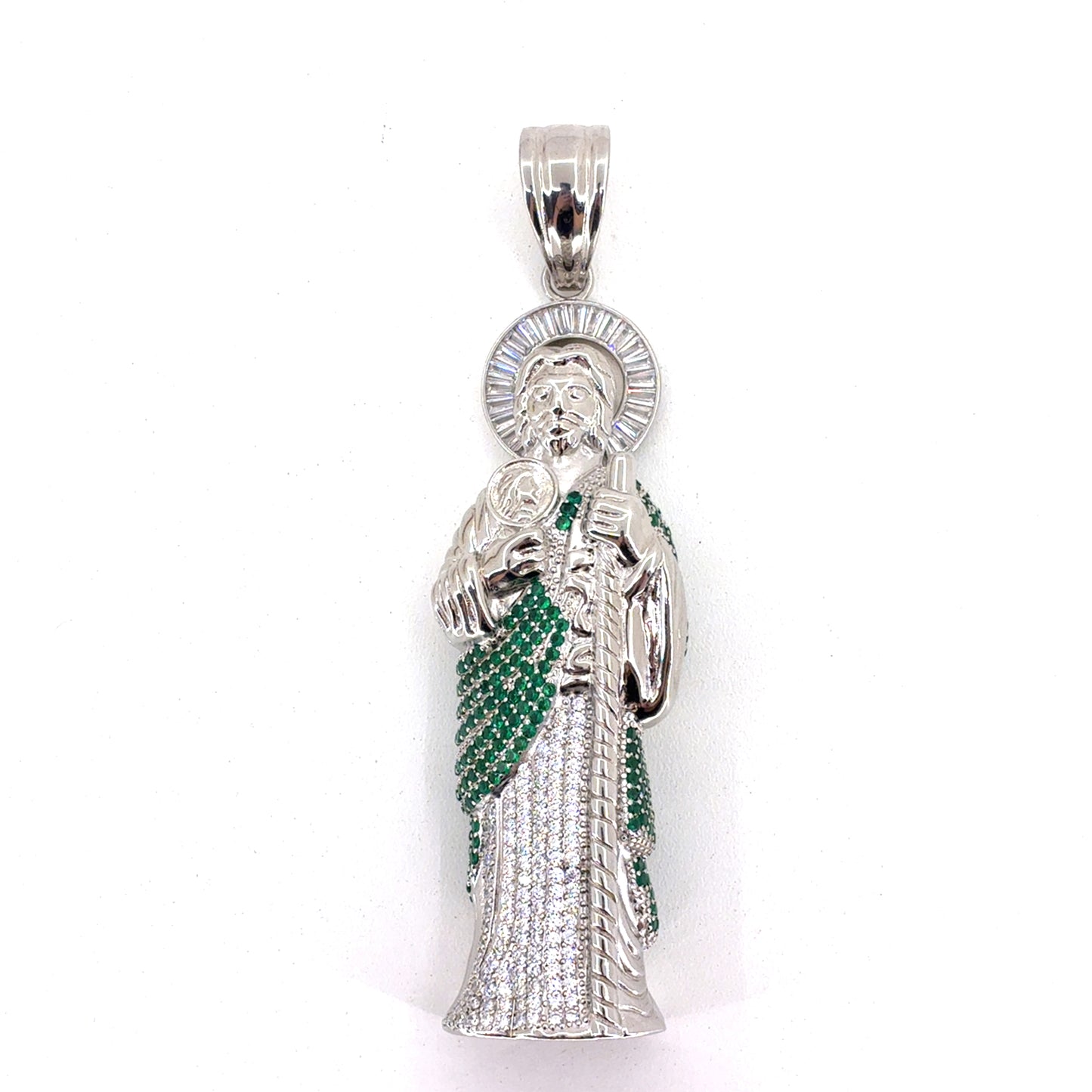 Sterling Silver Men’s Pendant | large 3D San Judas Saint Jude Design, CZ