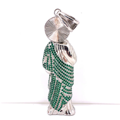 Sterling Silver Men’s Pendant | large 3D San Judas Saint Jude Design, CZ