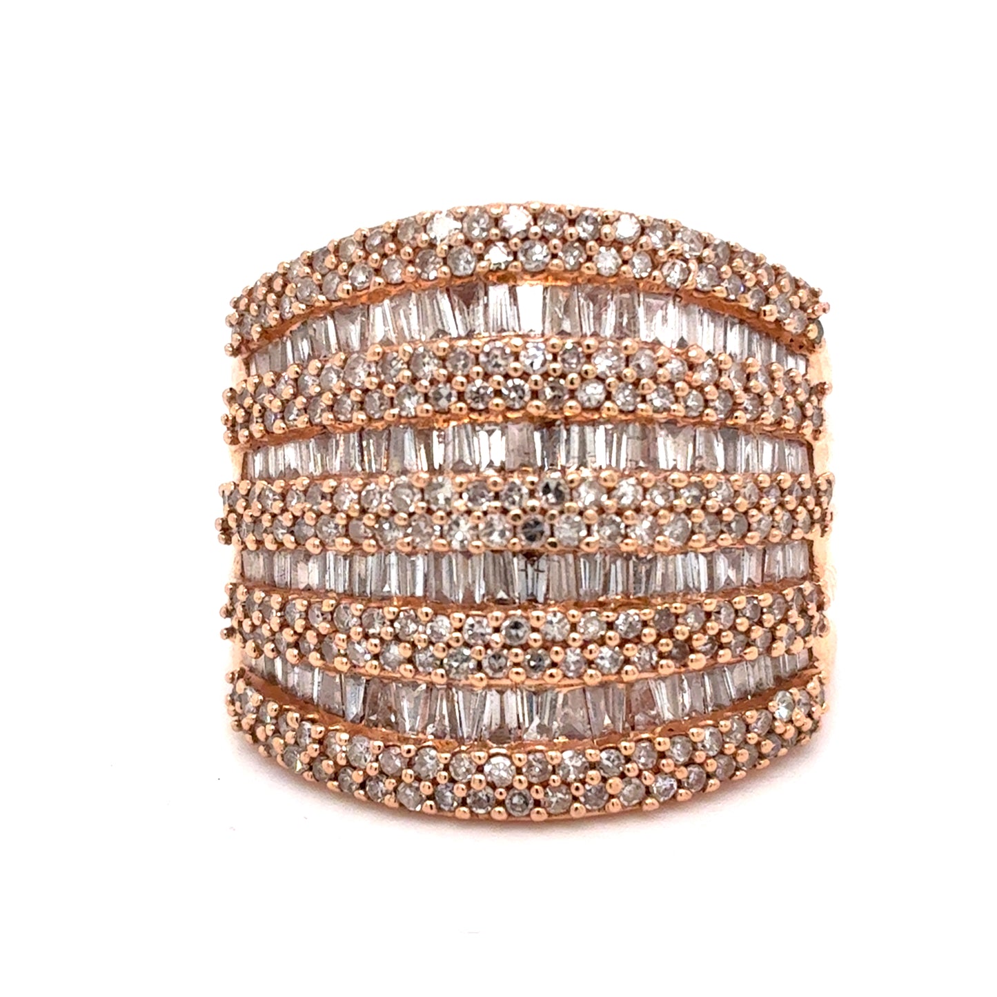 14K Rose Gold Ring | Diamond Baguette and Round Cluster 1.75 TCW, Size 7