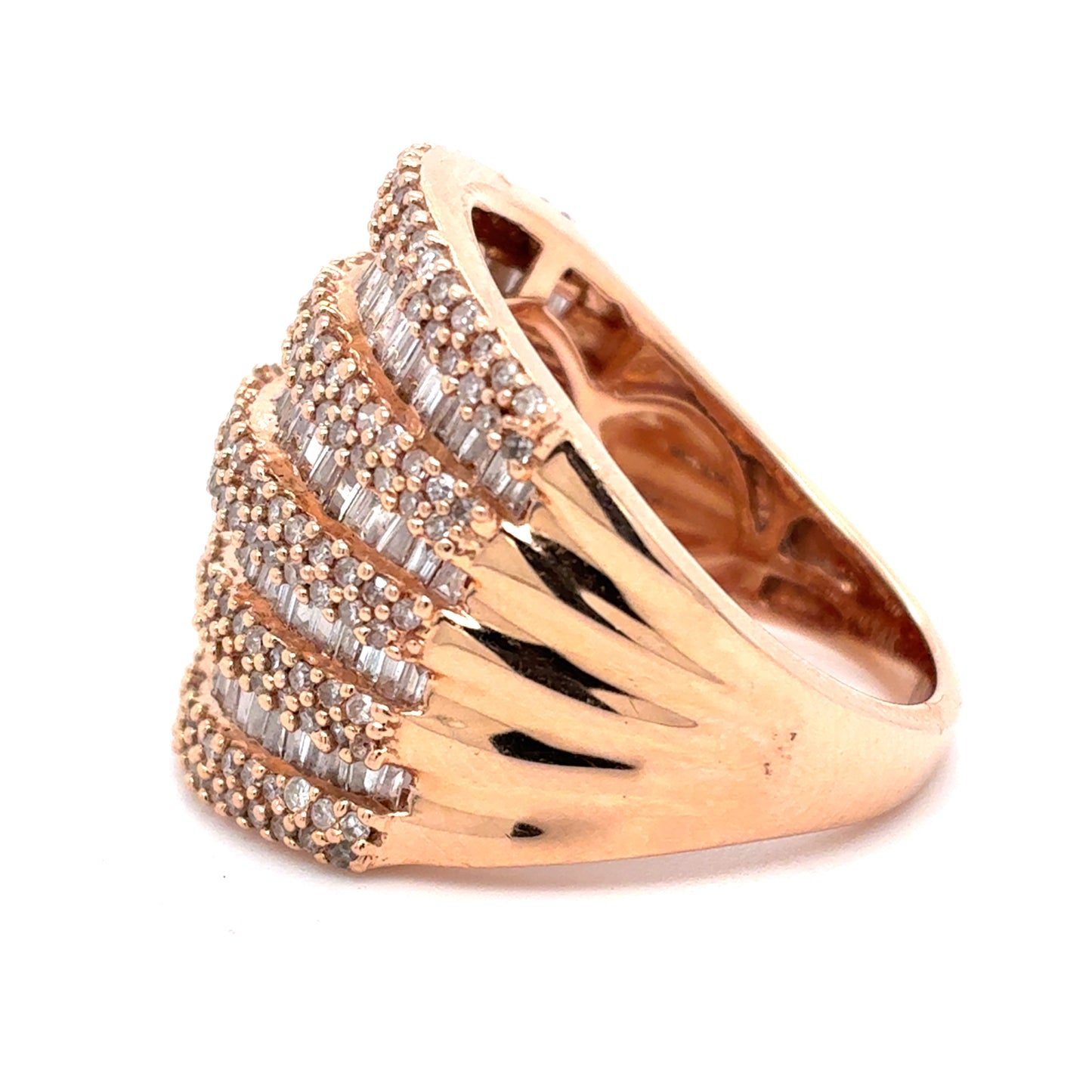 14K Rose Gold Ring | Diamond Baguette and Round Cluster 1.75 TCW, Size 7
