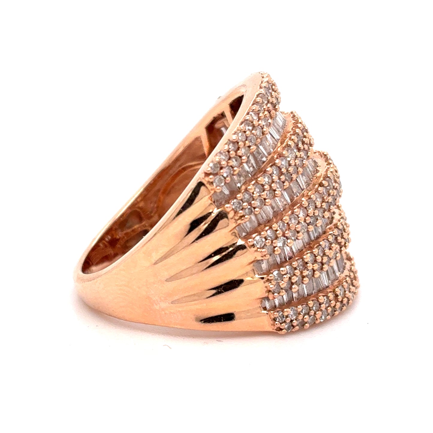 14K Rose Gold Ring | Diamond Baguette and Round Cluster 1.75 TCW, Size 7