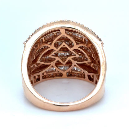 14K Rose Gold Ring | Diamond Baguette and Round Cluster 1.75 TCW, Size 7