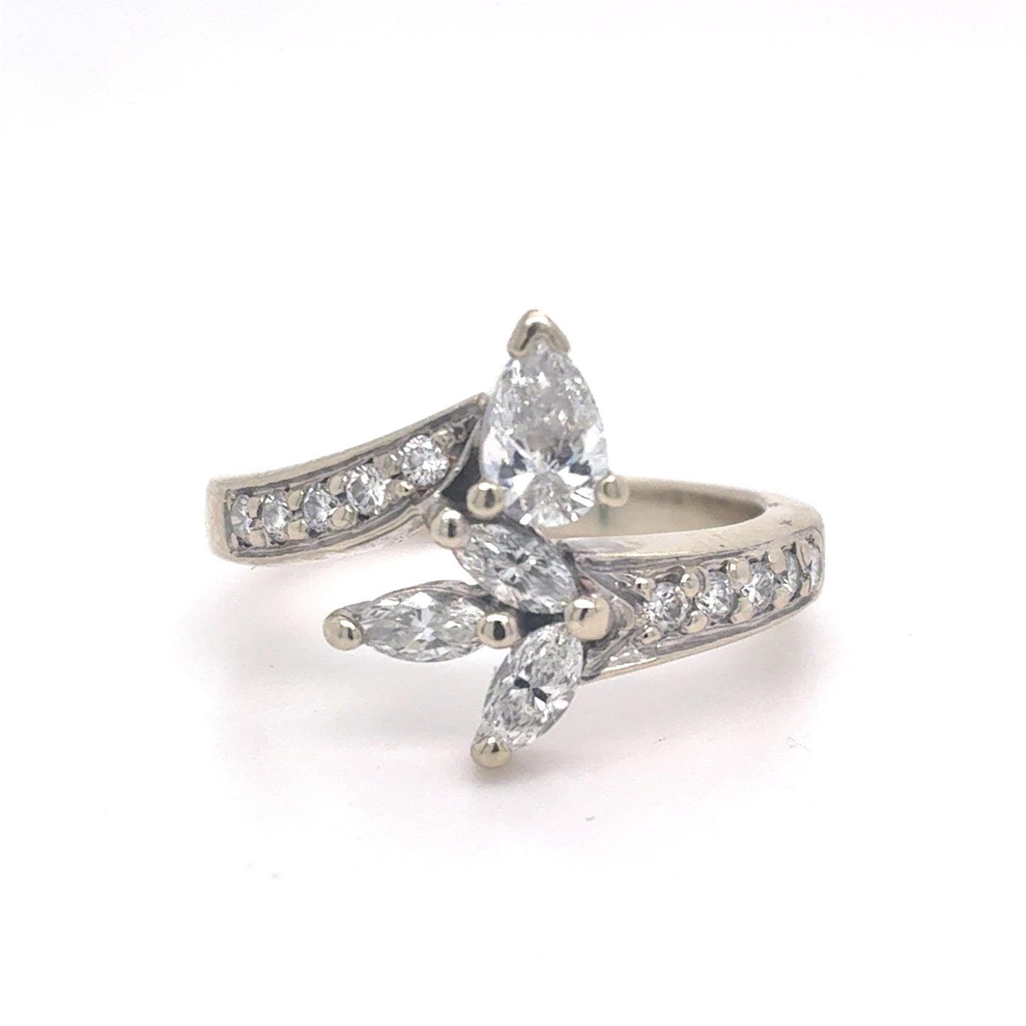 14K White Gold Ring | Marquis Diamond Bypass Design 0.70 TCW, Size 6