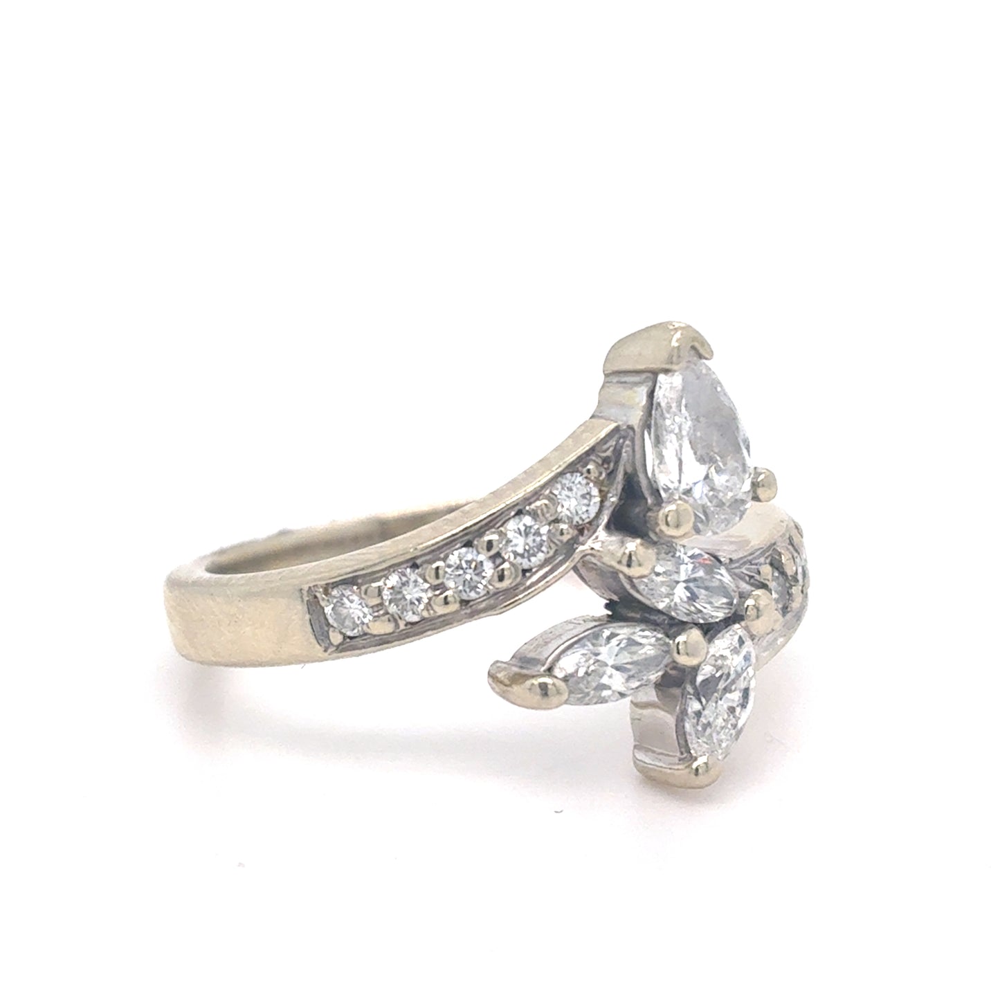 14K White Gold Ring | Marquis Diamond Bypass Design 0.70 TCW, Size 6
