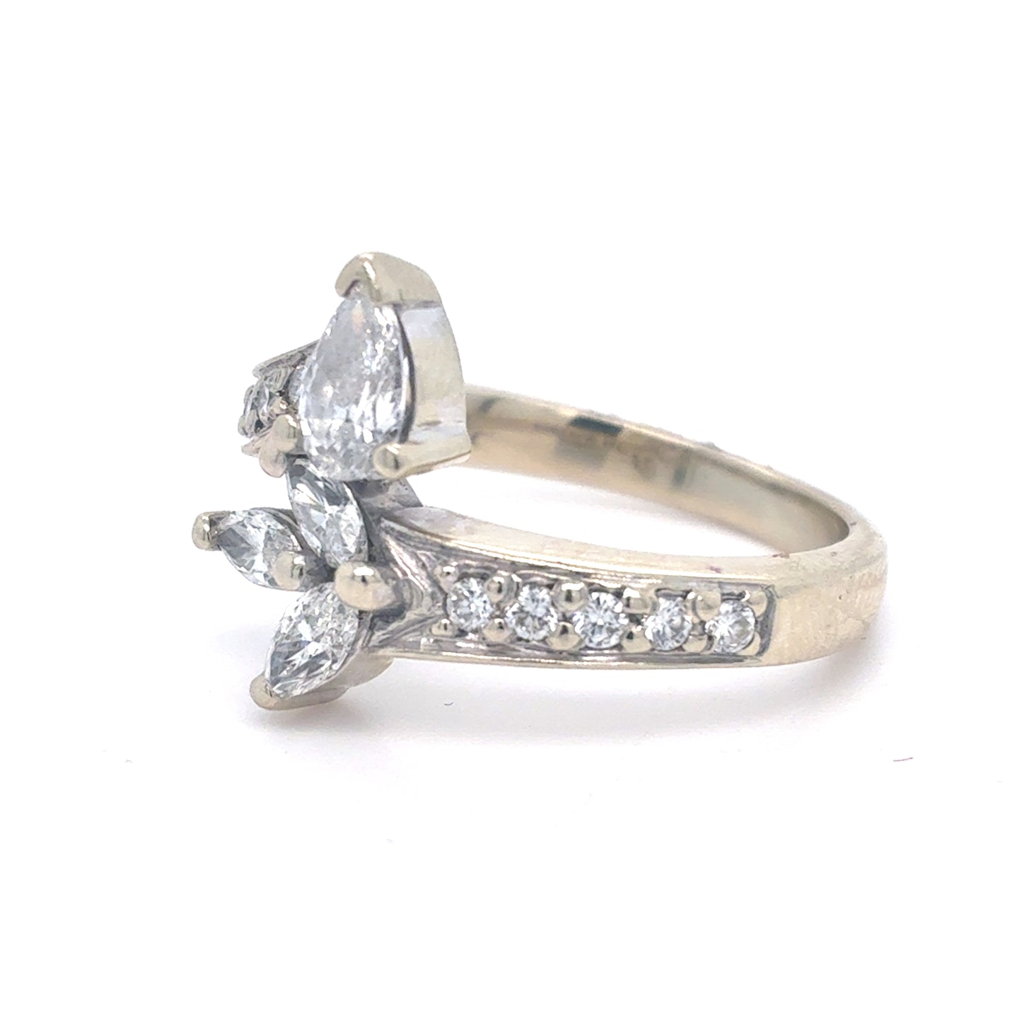 14K White Gold Ring | Marquis Diamond Bypass Design 0.70 TCW, Size 6