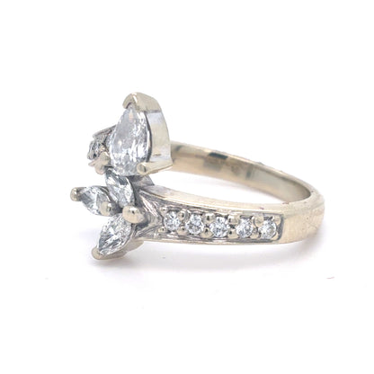 14K White Gold Ring | Marquis Diamond Bypass Design 0.70 TCW, Size 6