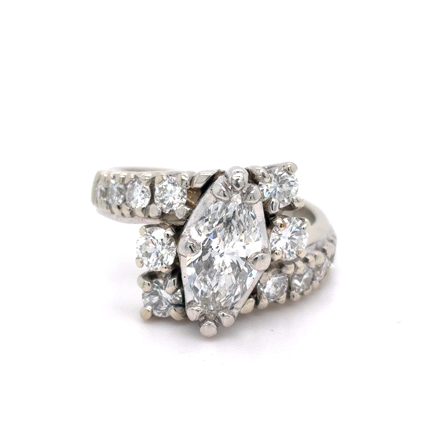 18K White Gold Ring | Diamond Marquise Design 2.00 TCW – Size 6