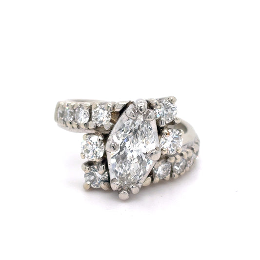 18K White Gold Ring | Diamond Marquise Design 2.00 TCW – Size 6