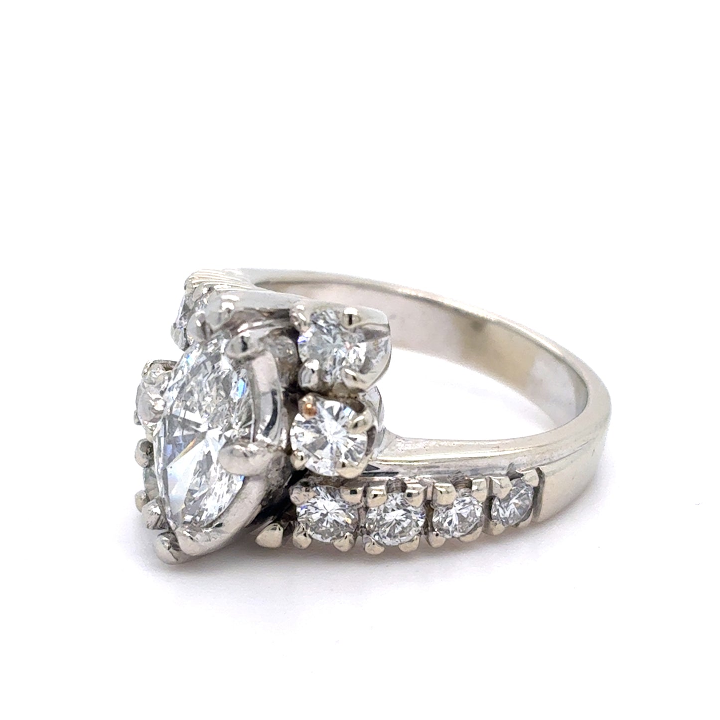 18K White Gold Ring | Diamond Marquise Design 2.00 TCW – Size 6