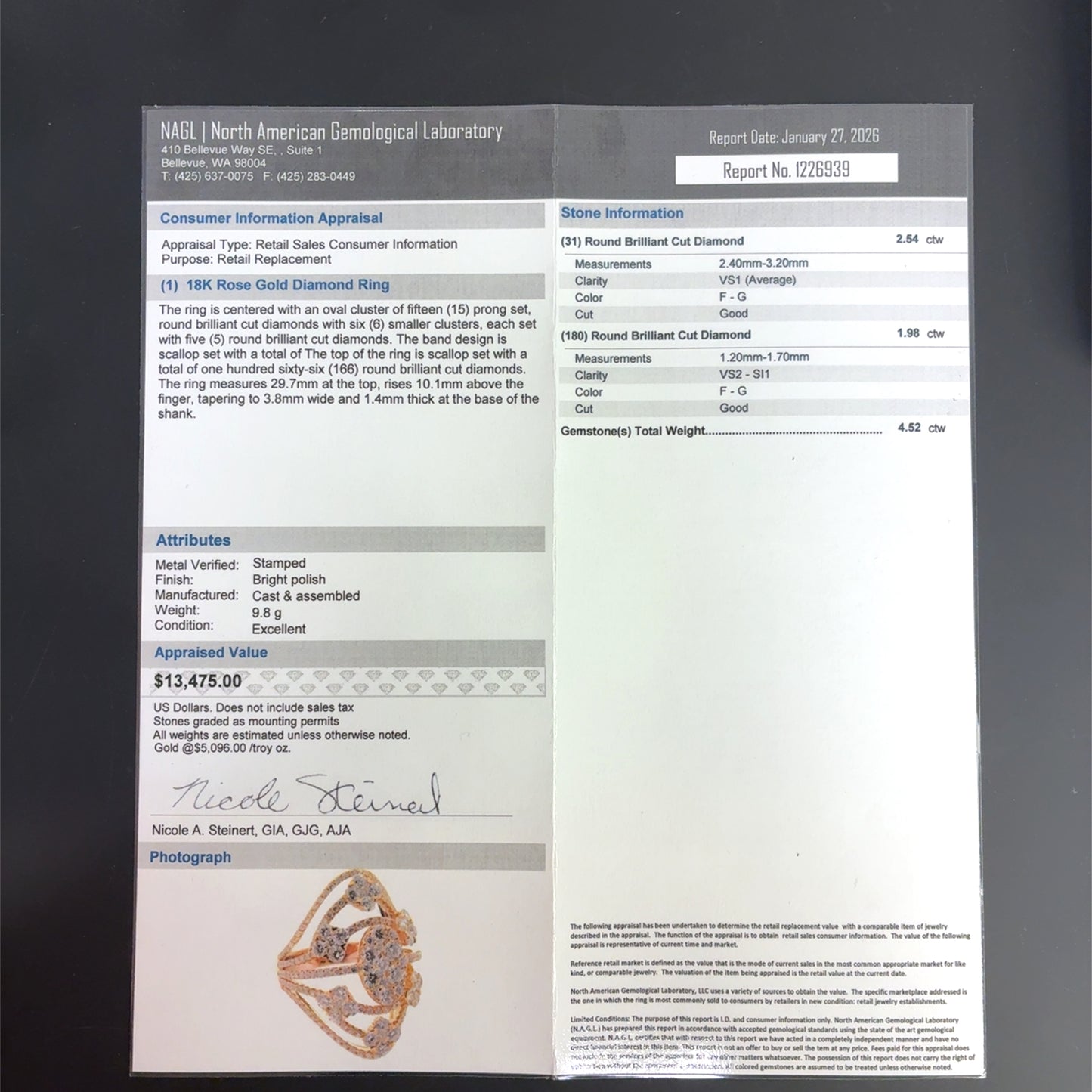 18K Rose Gold Oval and Clovers Natural Diamond Cluster ring | 4.52 TCW VS clarity F-G color, size 6.5