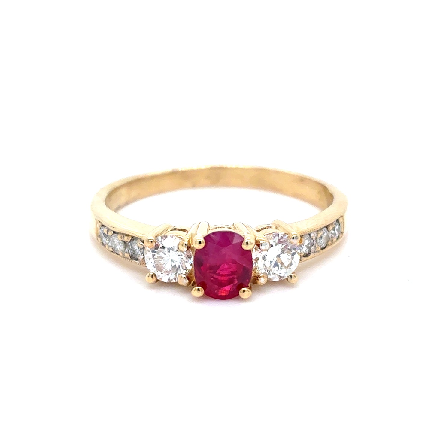 14K Yellow Gold Ring | Women’s Ruby and Diamond Design, Size 7.5