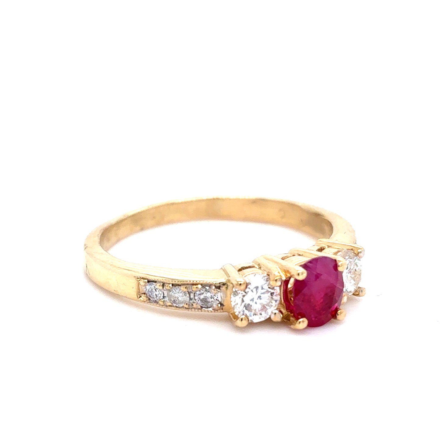 14K Yellow Gold Ring | Women’s Ruby and Diamond Design, Size 7.5