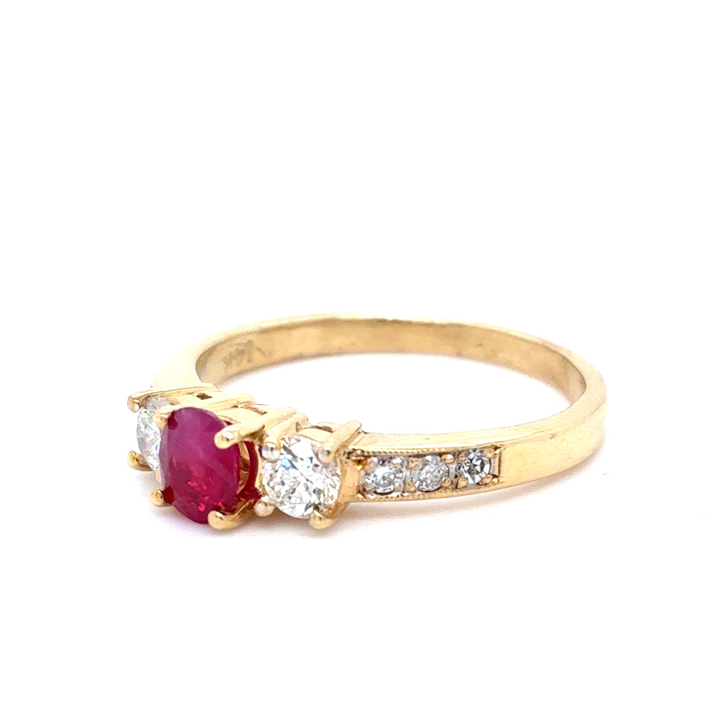 14K Yellow Gold Ring | Women’s Ruby and Diamond Design, Size 7.5