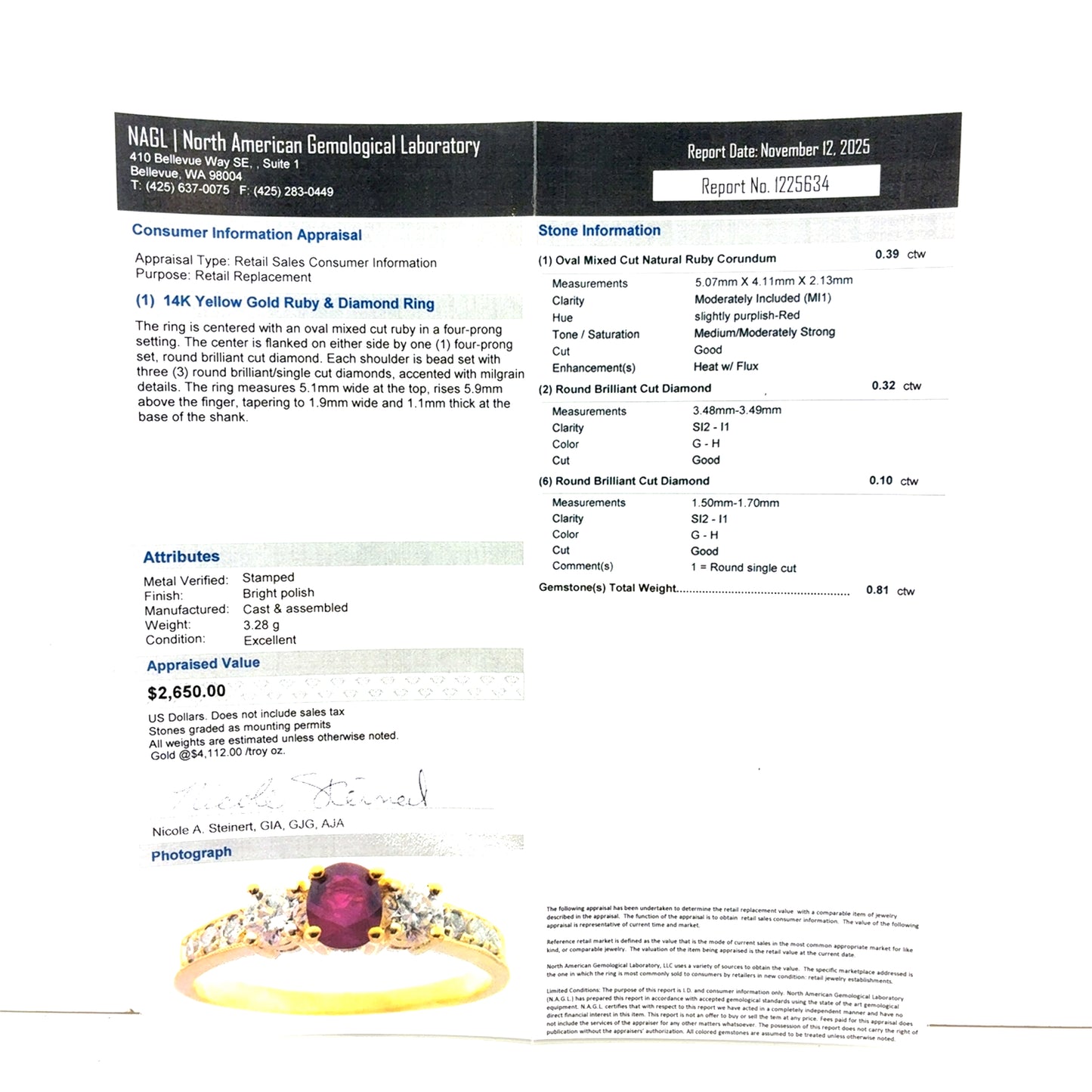 14K Yellow Gold Ring | Women’s Ruby and Diamond Design, Size 7.5