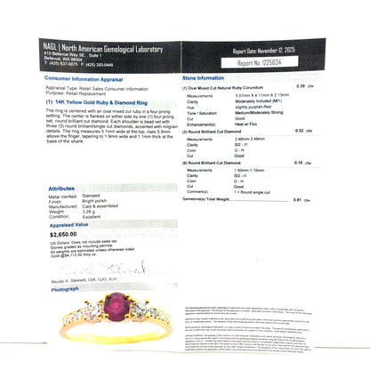14K Yellow Gold Ring | Women’s Ruby and Diamond Design, Size 7.5