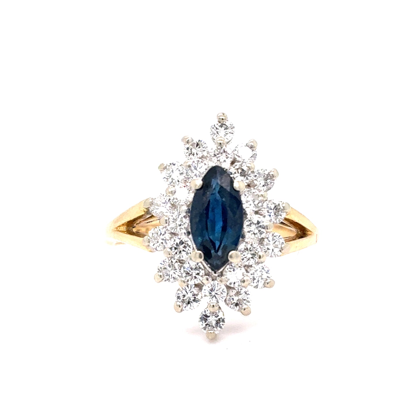 14K Yellow Gold Ring | Marquise Sapphire and Diamond Design, Size 6.25