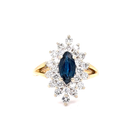 14K Yellow Gold Ring | Marquise Sapphire and Diamond Design, Size 6.25