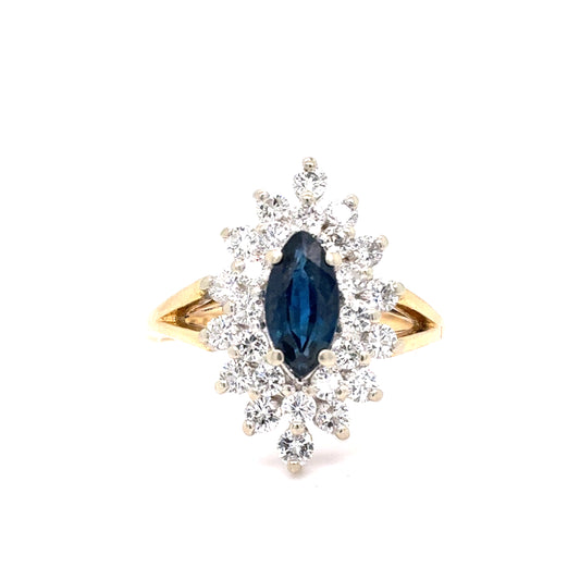 14K Yellow Gold Ring | Marquise Sapphire and Diamond Design, Size 6.25
