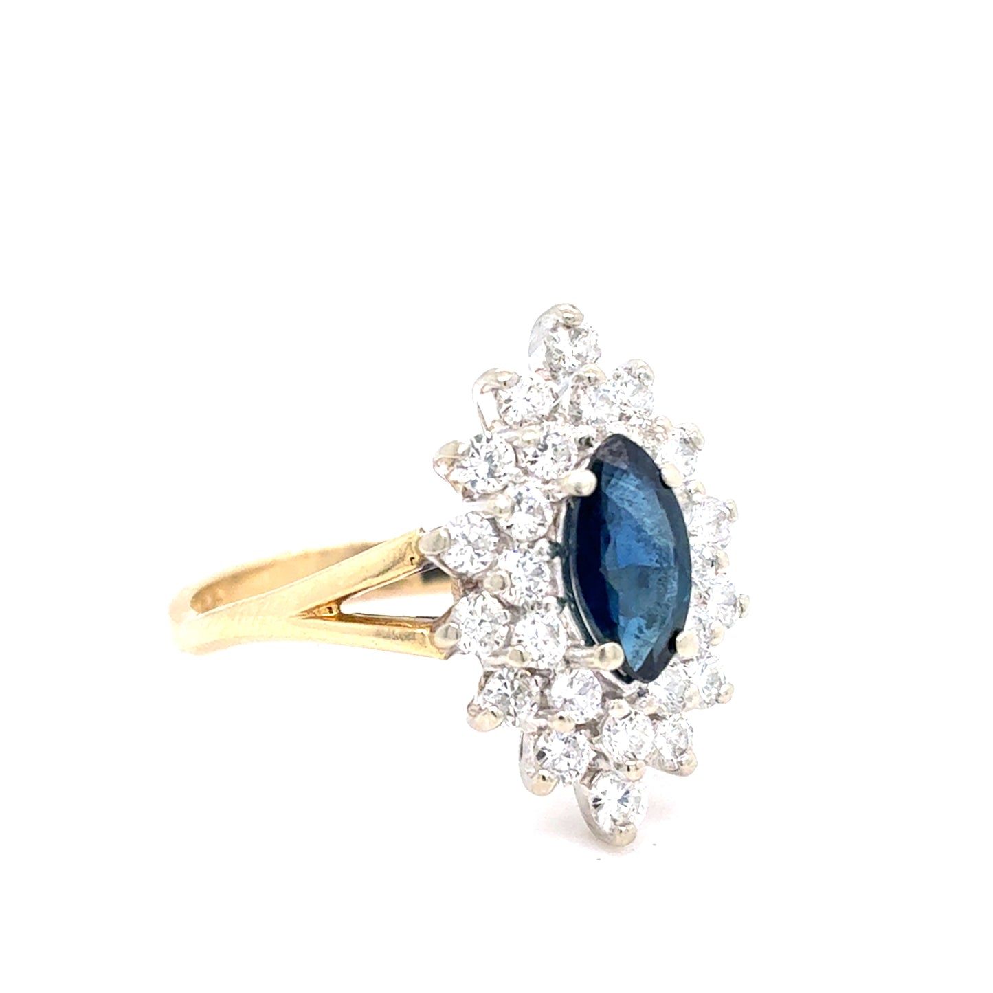 14K Yellow Gold Ring | Marquise Sapphire and Diamond Design, Size 6.25