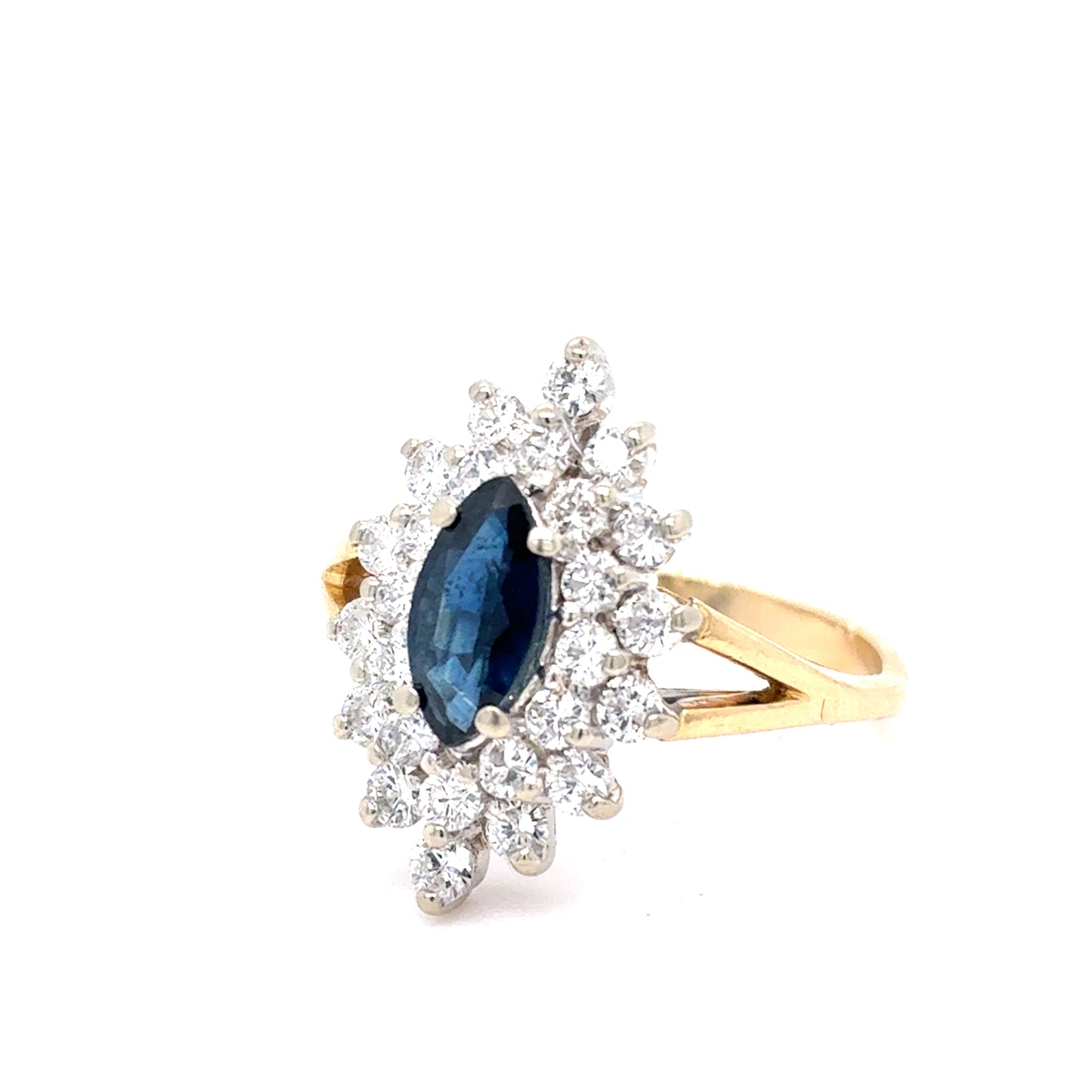 14K Yellow Gold Ring | Marquise Sapphire and Diamond Design, Size 6.25