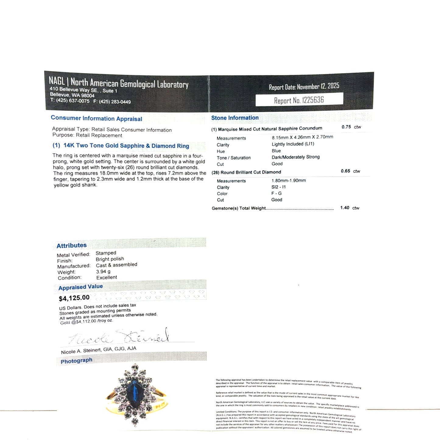 14K Yellow Gold Ring | Marquise Sapphire and Diamond Design, Size 6.25