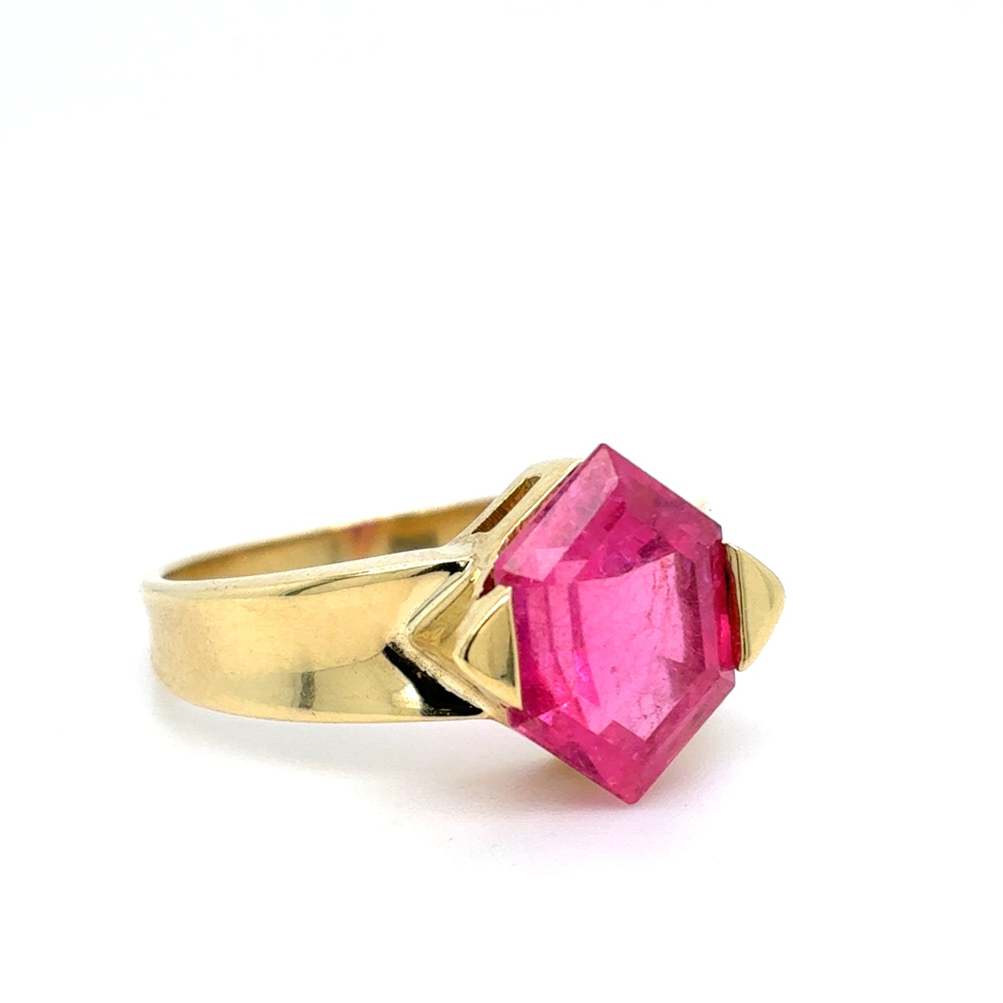 18K Yellow Gold Hexagon Cut Pink Tourmaline Ring | 3.80 CTW, Size 5.75