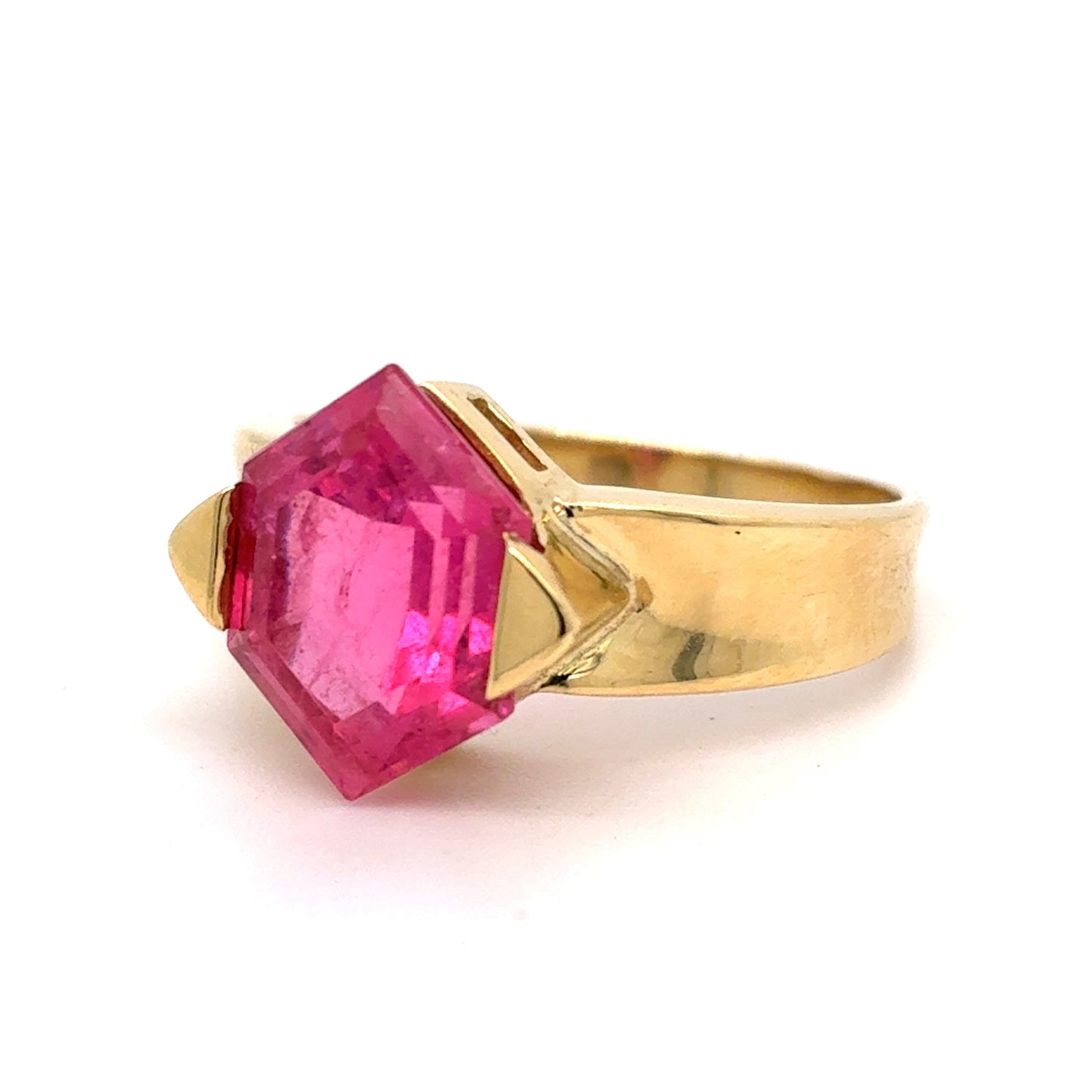 18K Yellow Gold Hexagon Cut Pink Tourmaline Ring | 3.80 CTW, Size 5.75